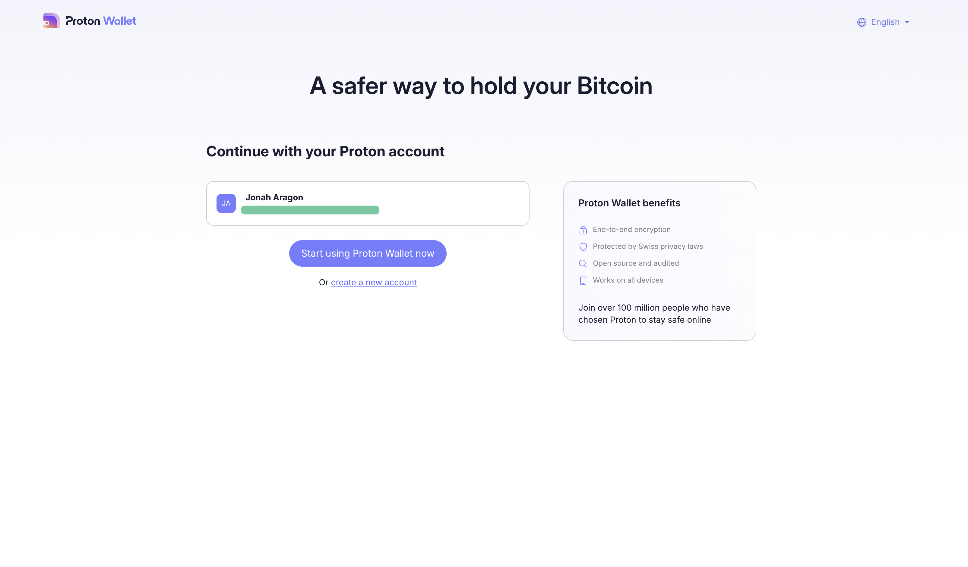 Proton wallet registration page